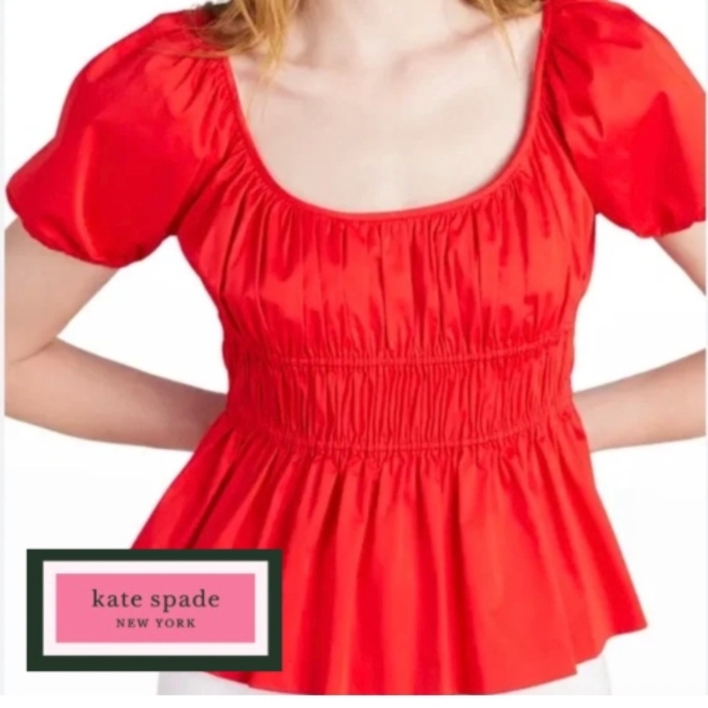 Kate Spade Riviera smocked Poplin peplum top, XS, GL1317